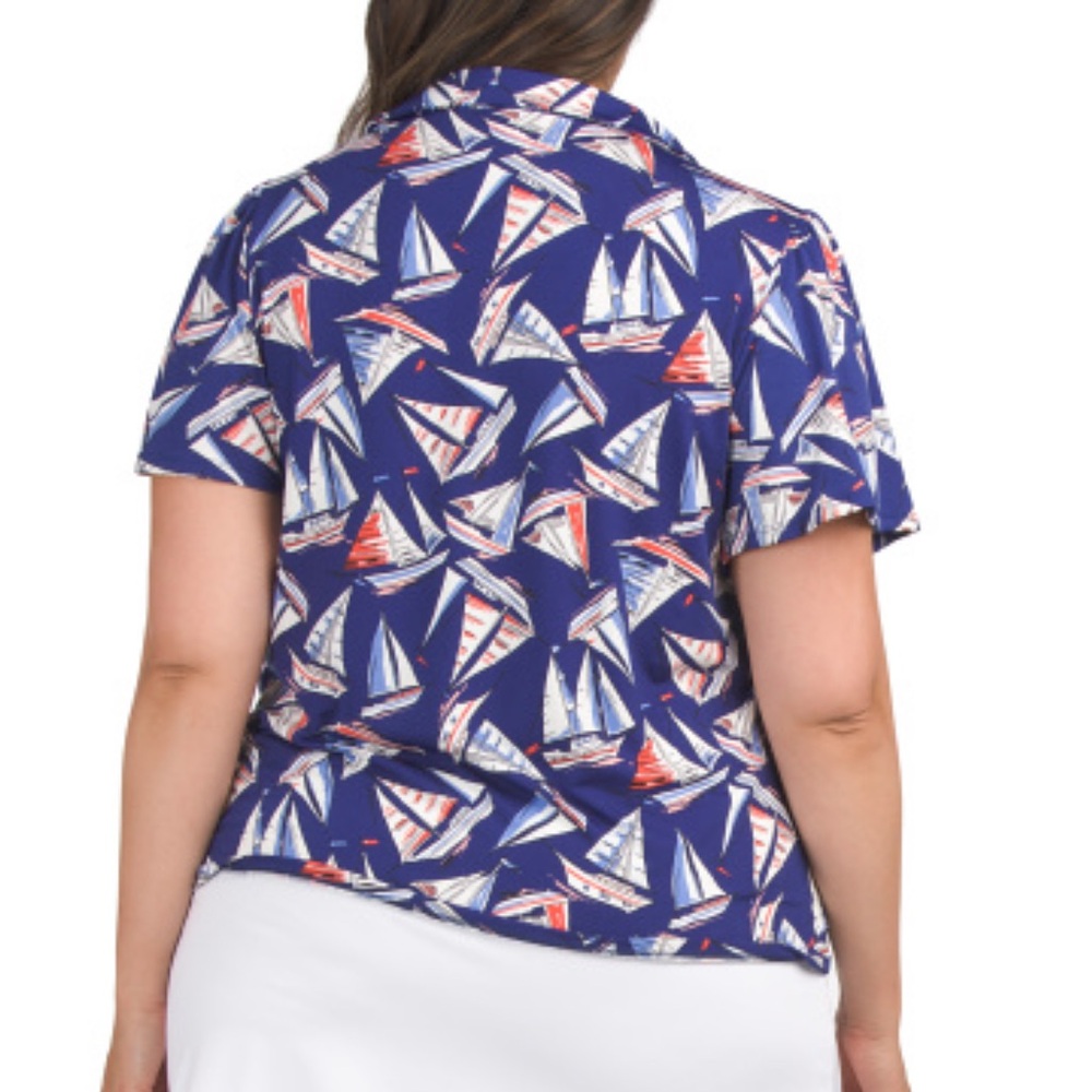 NWT Stella & Ginger Blue Nautical Print Puff Sleeve Top Size 2X - Picture 2 of 2